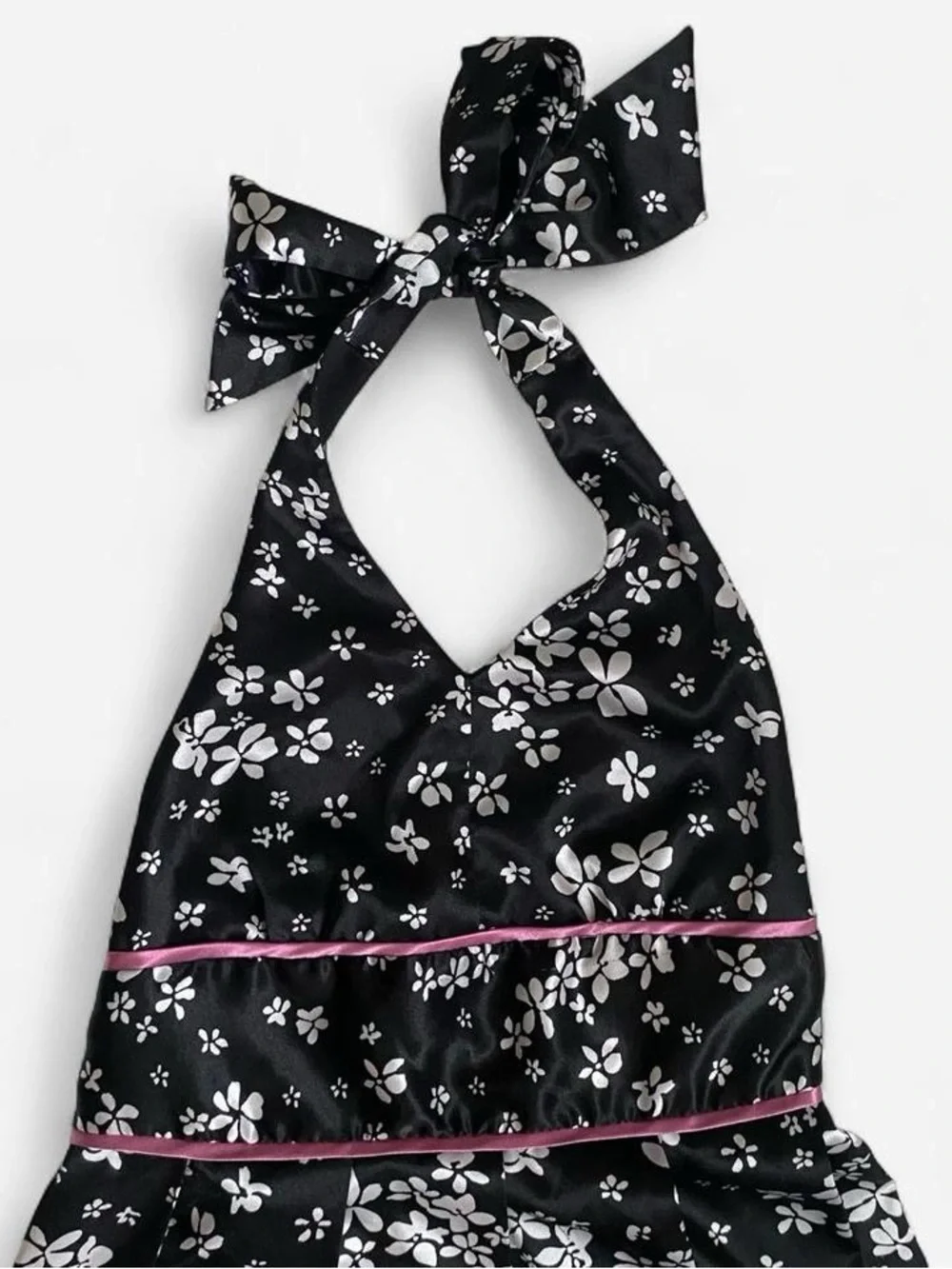 Y2k girls black floral satin halter dress